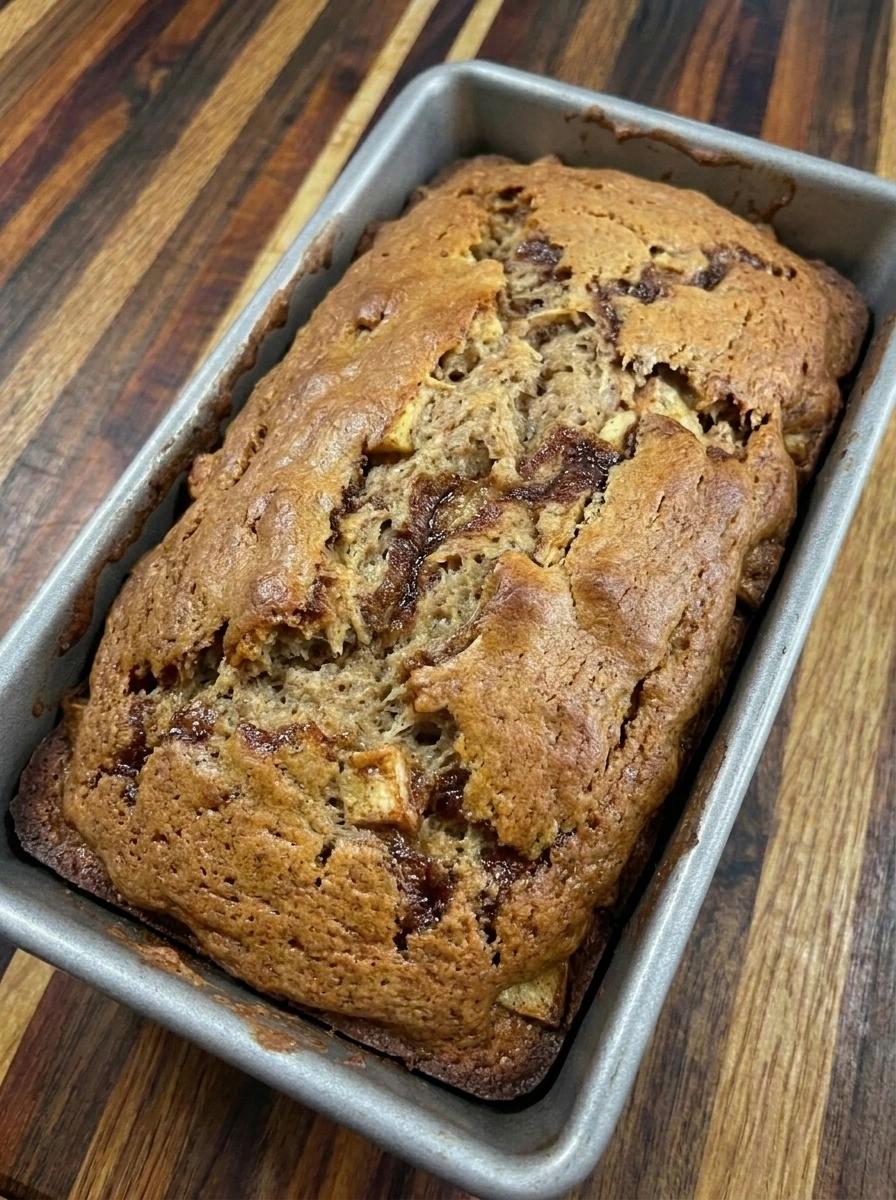 Baked Apple Cinnamon Bread in loaf pan