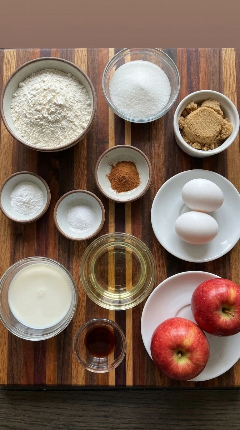 Ingredients for Apple Cinnamon Bread in separate containers