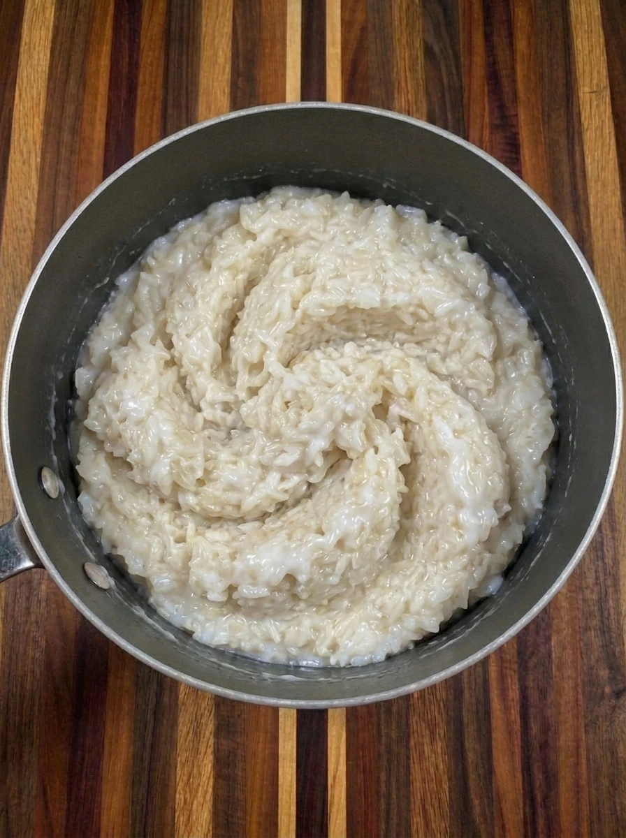 Creamy coconut rice cooked for Banana Rice Bowl