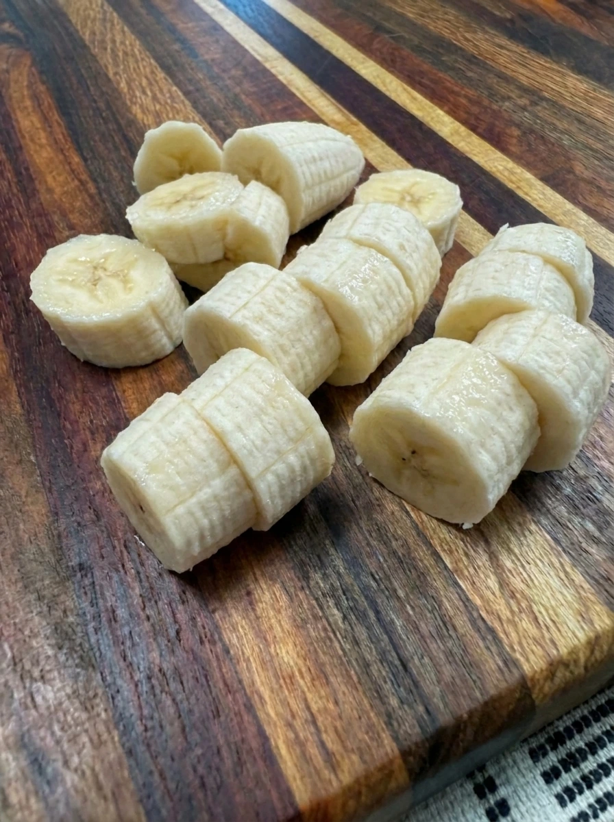 Three bananas sliced for Banana Rice Bowl