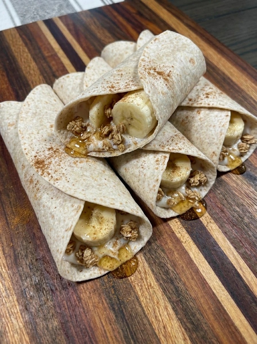 Four Banana Wrap with Honey and Granola portions folded for toasting