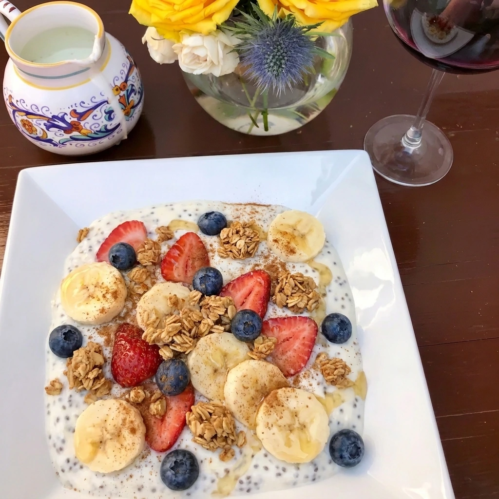 Finished Banana Yogurt Parfait Bowl with granola and cinnamon