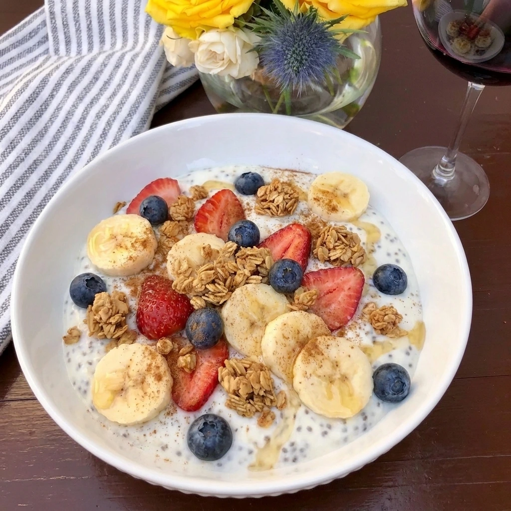 Banana Yogurt Parfait Bowl with berries and toasted granola