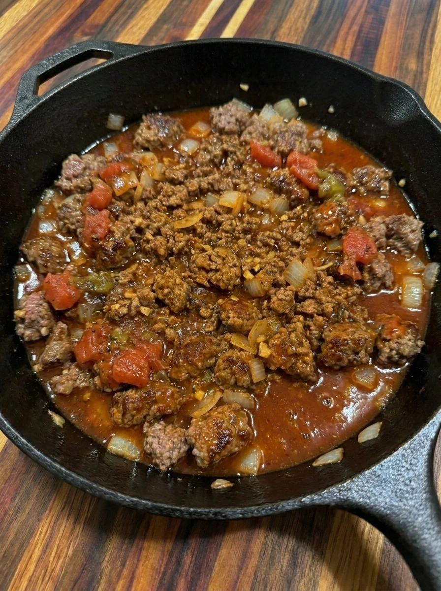 Beef enchilada sauce simmering for Beef Enchilada Tortellini