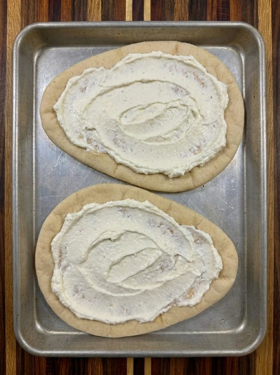 Ricotta spread on flatbreads for butternut squash flatbread