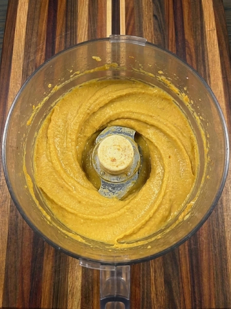 Smooth creamy Butternut Squash Hummus after blending