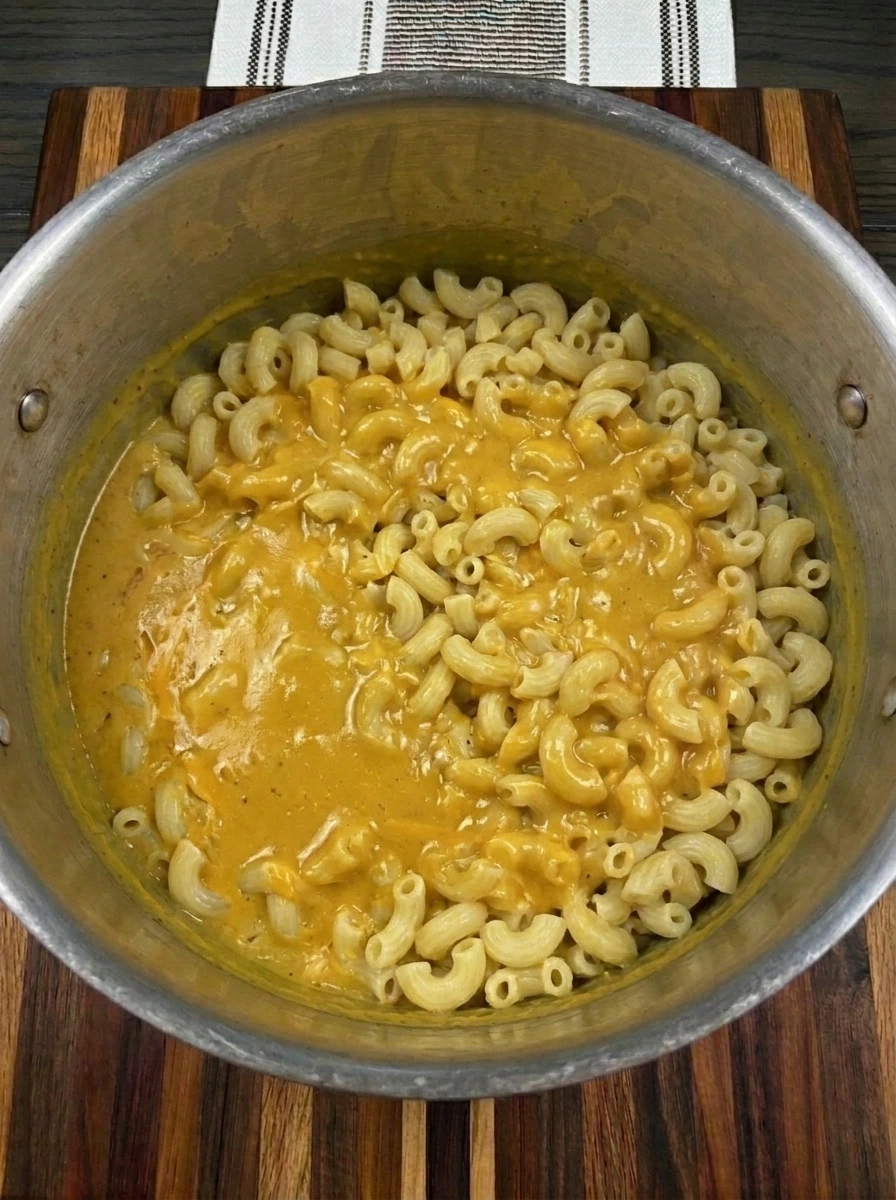 Macaroni folded with butternut squash cheese sauce