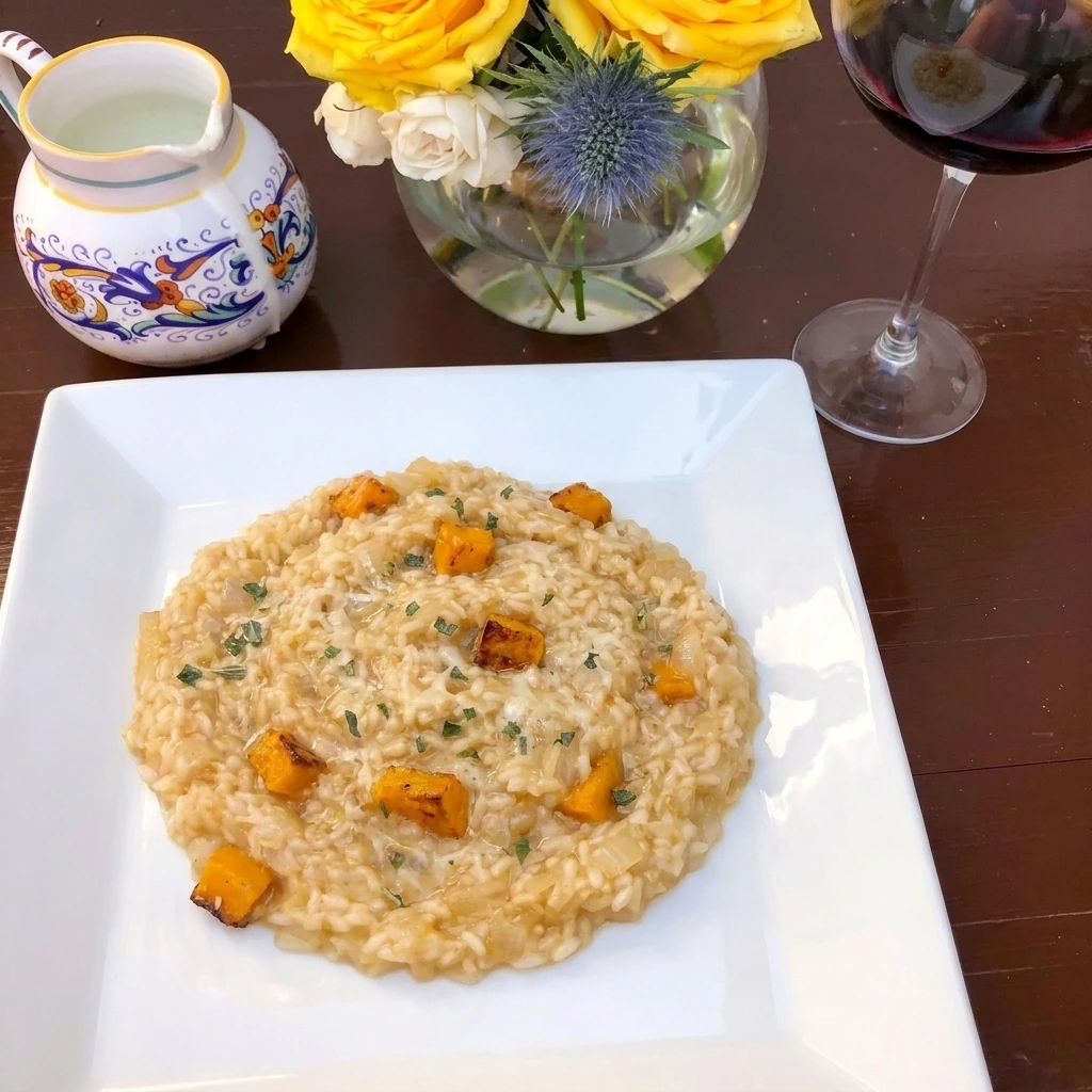 Single serving of Butternut Squash Risotto with sage