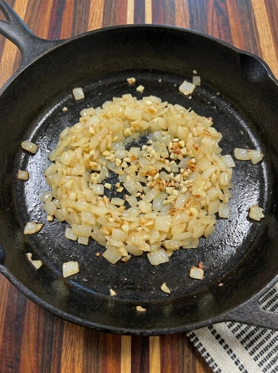 Softened onion and garlic for Butternut Squash Risotto