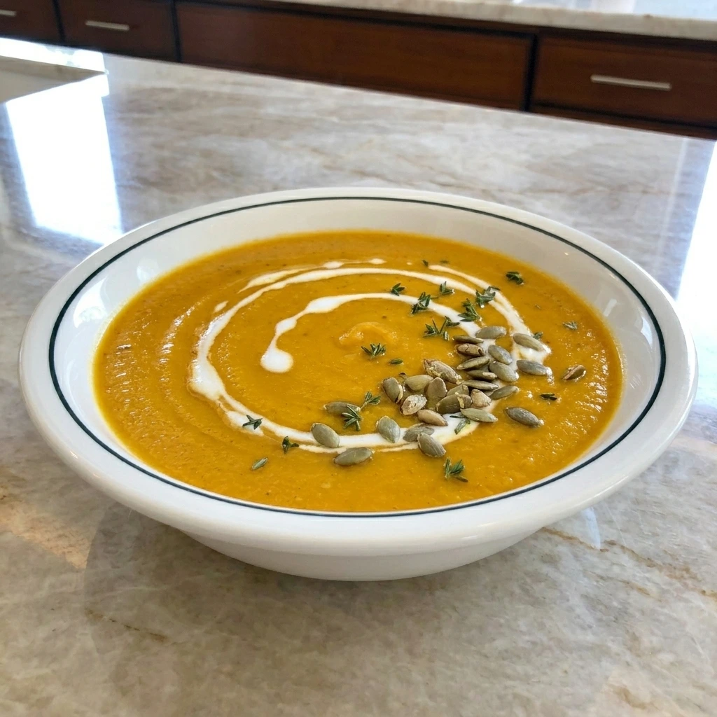Creamy Butternut Squash Soup with coconut swirl and pumpkin seeds