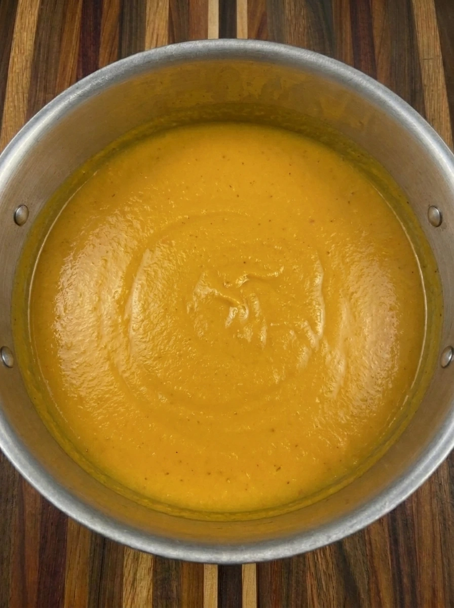 Blended creamy Butternut Squash Soup in a pot