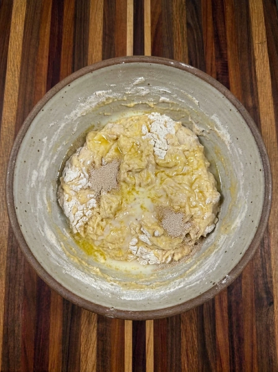 Soft dough mixed for Caramel Pecan Cinnamon Rolls