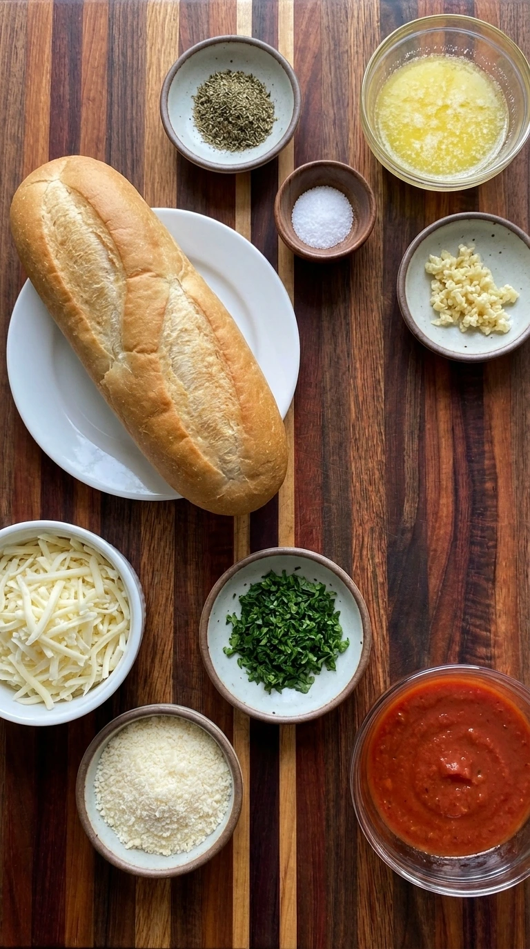 Ingredients for Cheesy Garlic Bread Dippers in separate small containers