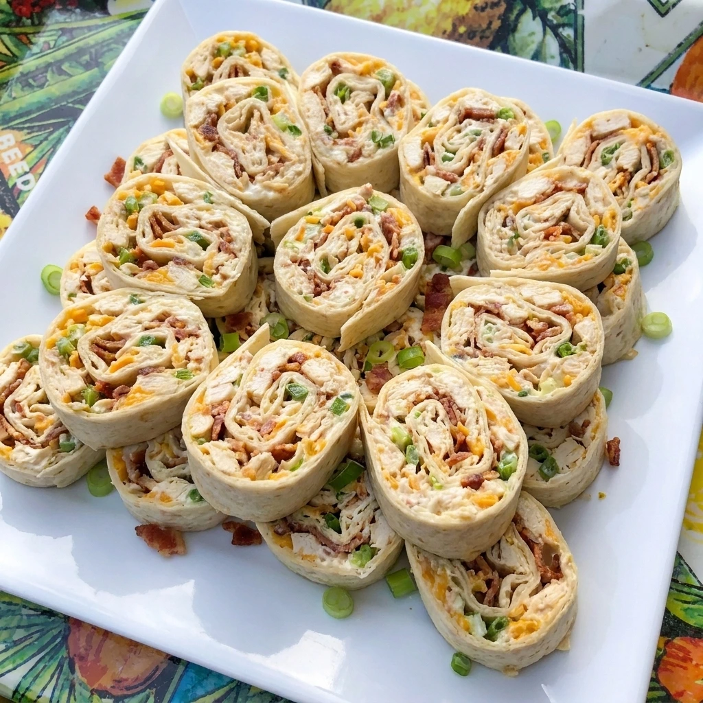 Homemade Chicken Bacon Ranch Pinwheels arranged on a serving platter