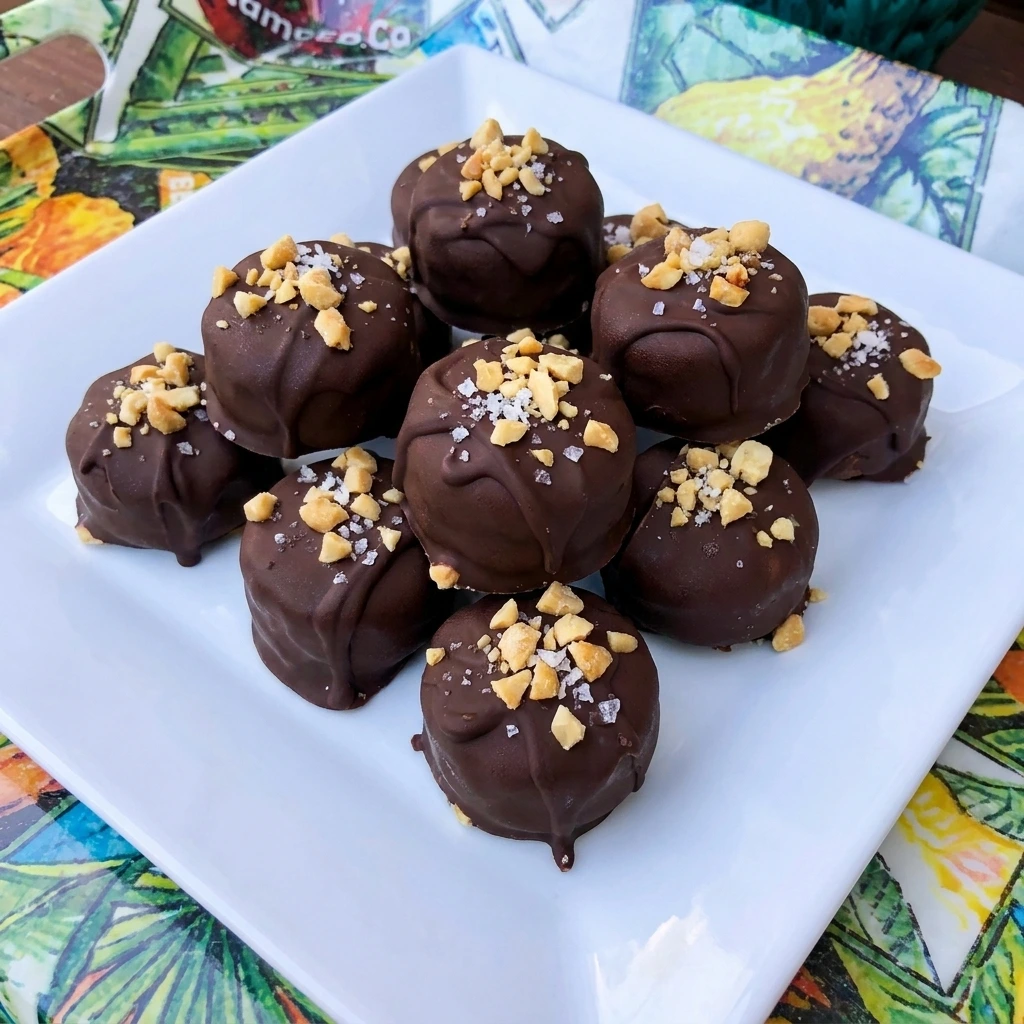 Chocolate Banana Freezer Bites with peanut butter and crisp chocolate coating