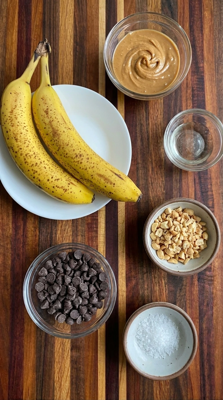 Ingredients for Chocolate Banana Freezer Bites in separate containers