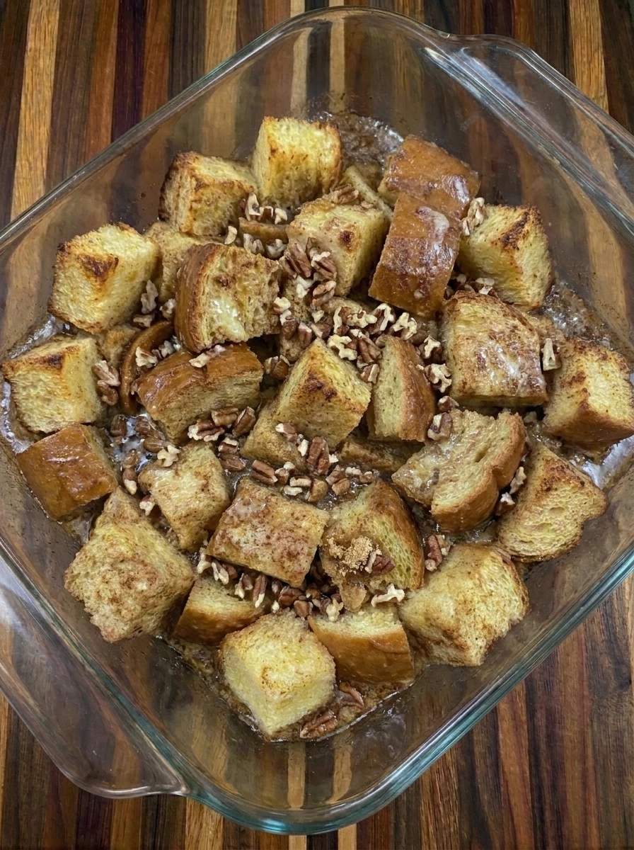 Baked Cinnamon French Toast Bake golden and set