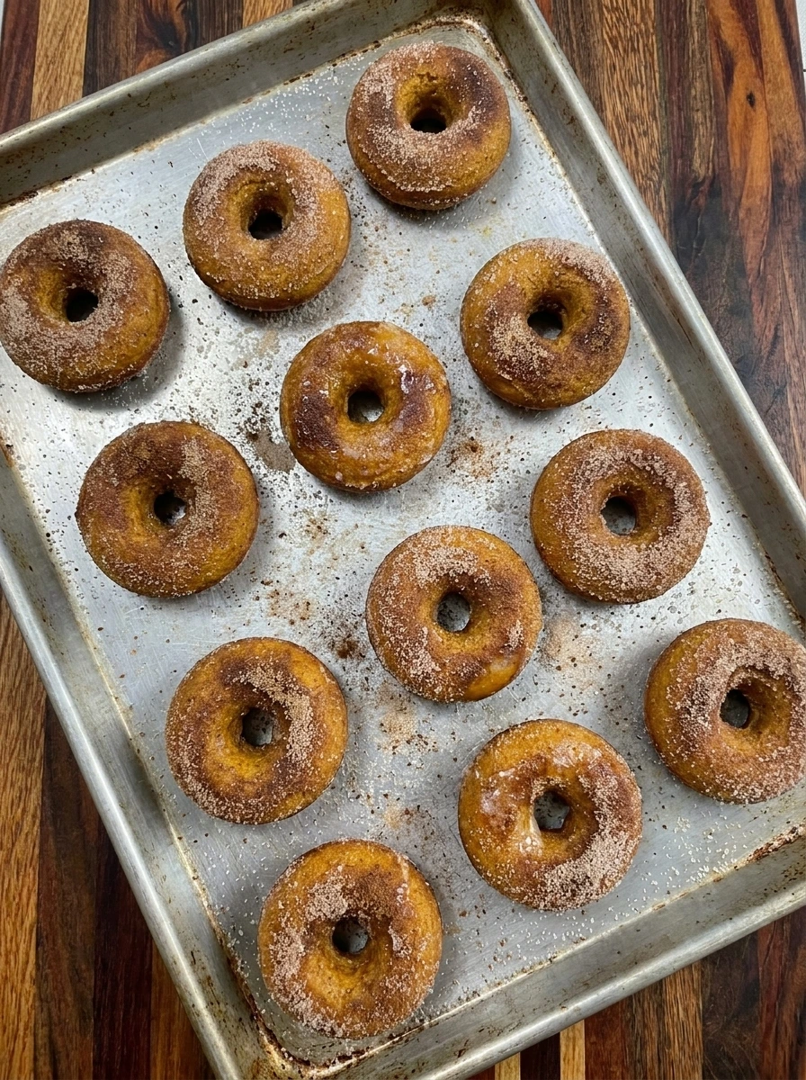 Warm pumpkin donuts coated with cinnamon sugar