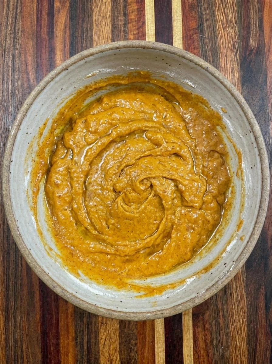Pumpkin donut batter mixed in a bowl for Cinnamon Sugar Pumpkin Donuts
