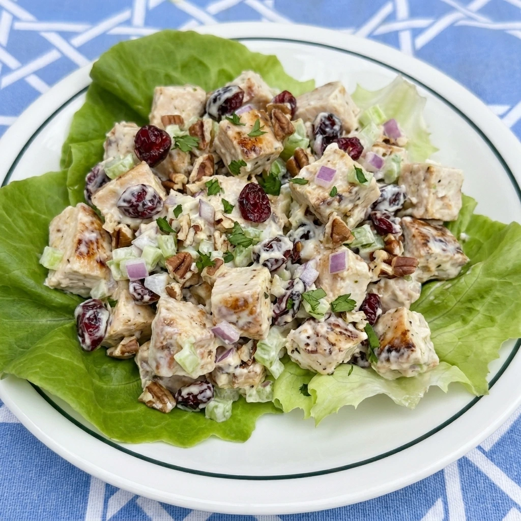 Single serving of Cranberry Chicken Salad on butter lettuce