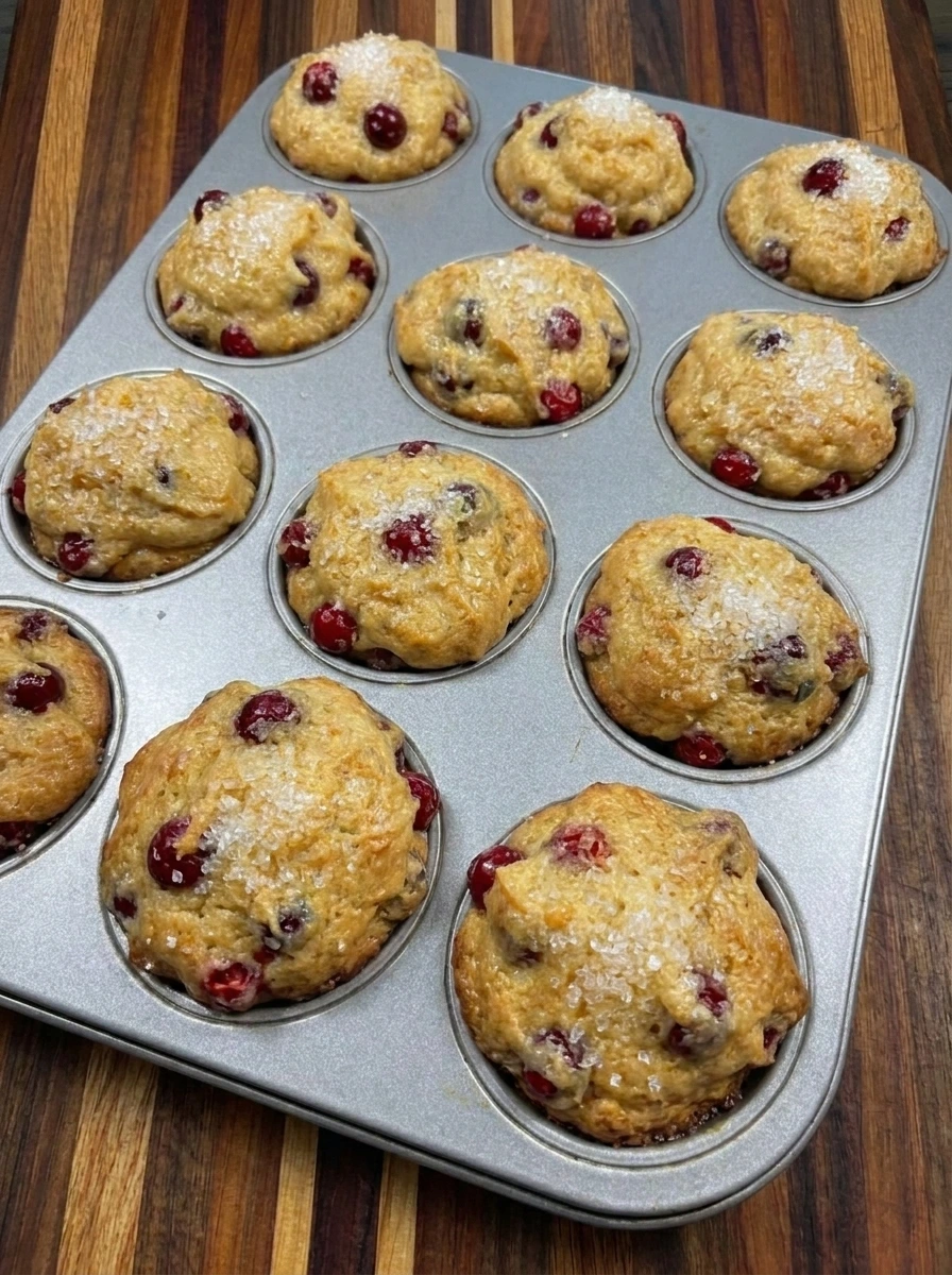 Baked Cranberry Orange Muffins in muffin tin