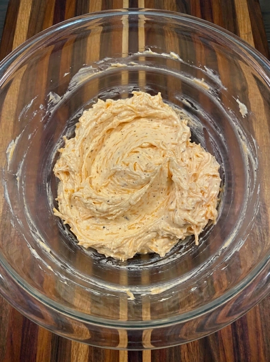 Cream cheese and cheddar blended for Cranberry Pecan Cheese Ball