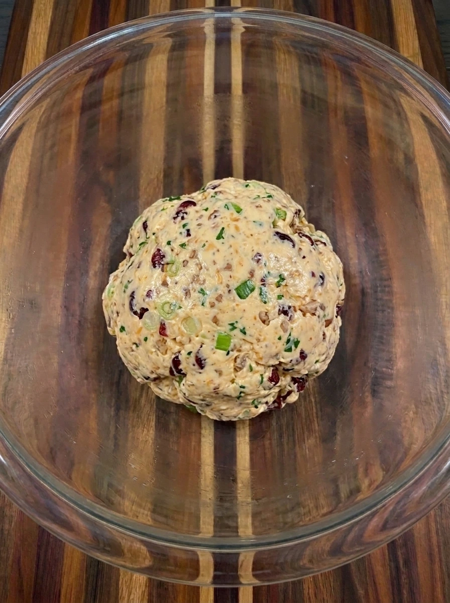 Cranberry Pecan Cheese Ball shaped into a firm rounded mound