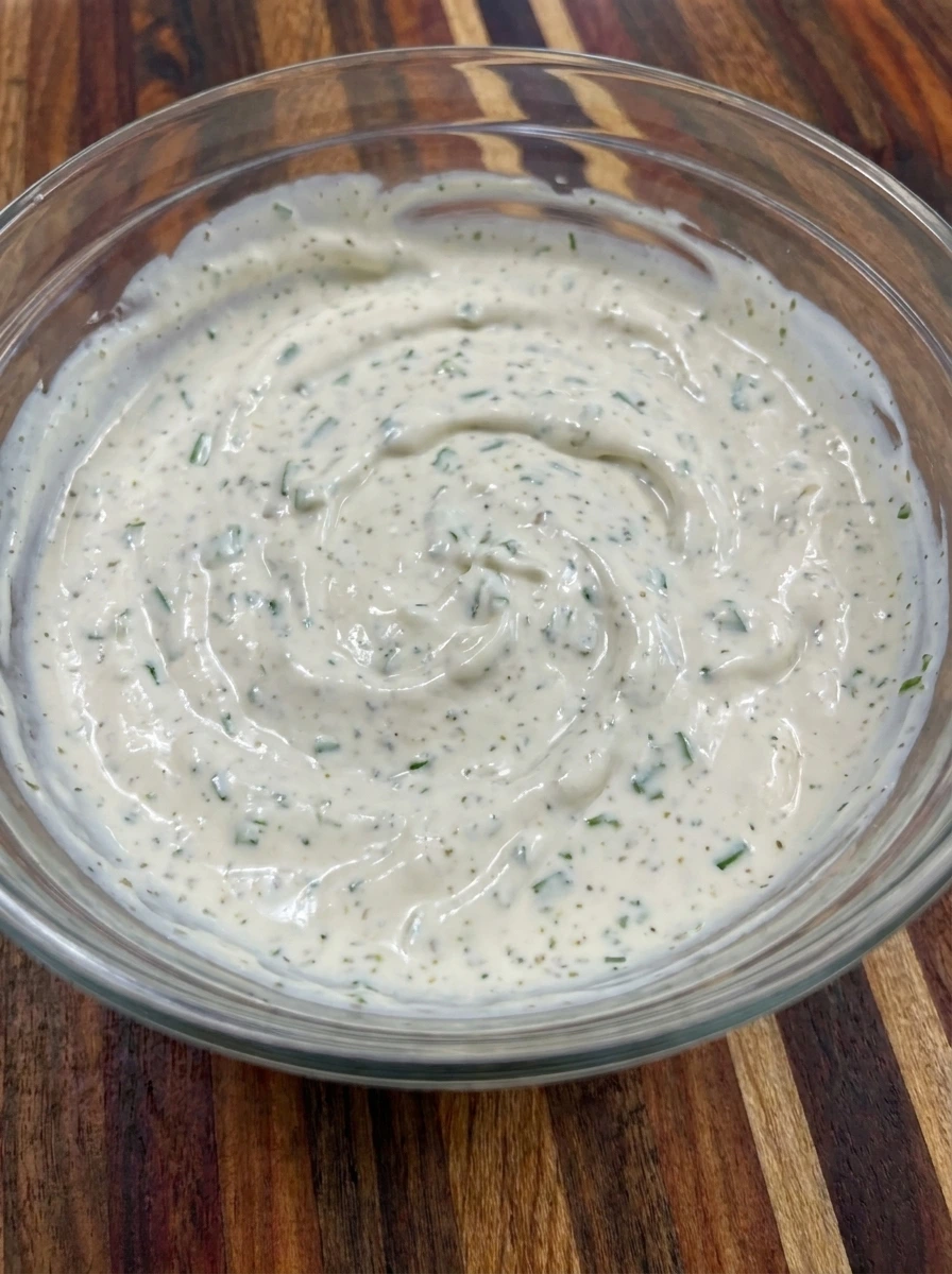 Creamy ranch dip mixed with herbs for veggie cups