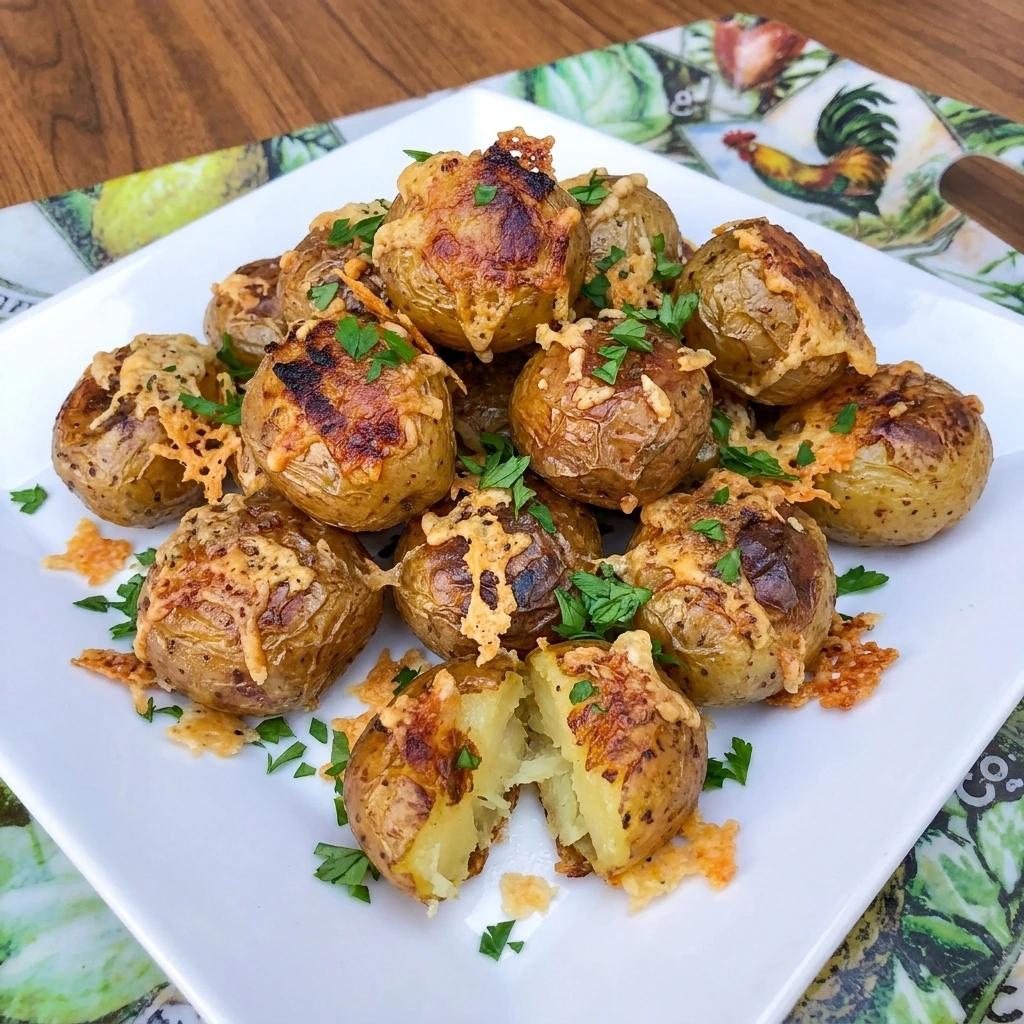 Crispy Parmesan Potato Bites with golden cheese crust and parsley