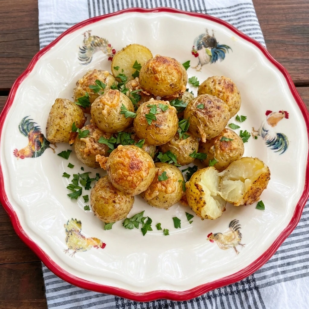 Single serving of Crispy Parmesan Potato Bites with fluffy center