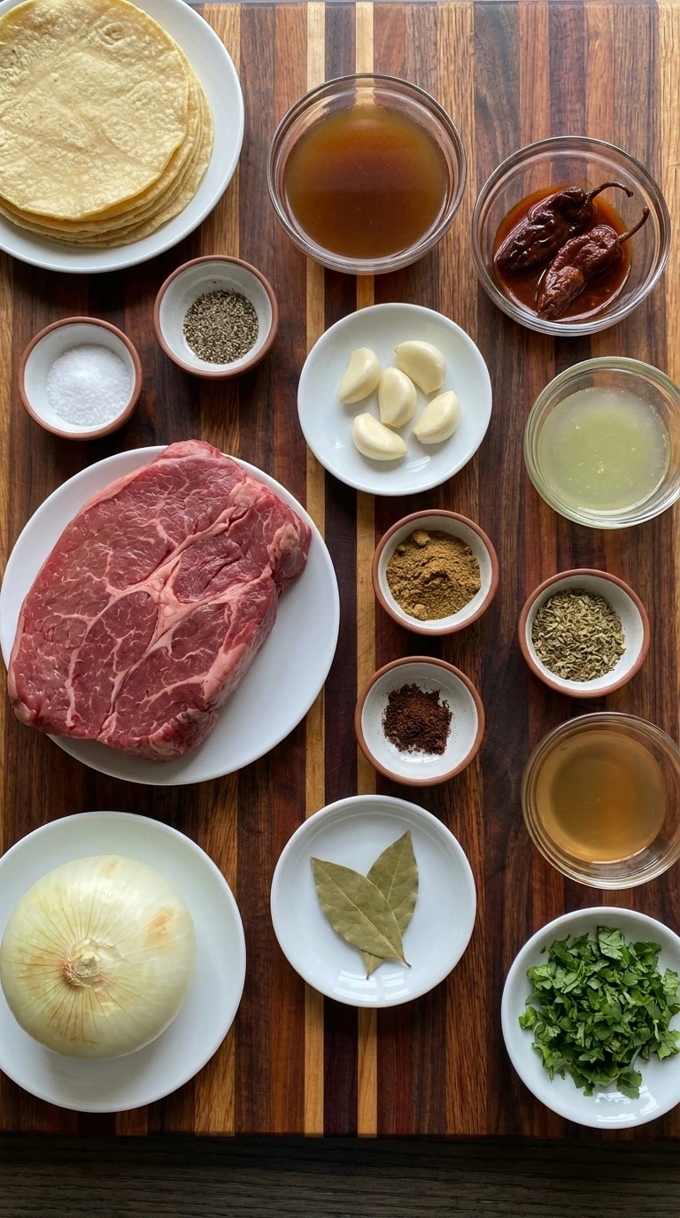 Ingredients for Crockpot Barbacoa Beef arranged in separate small containers