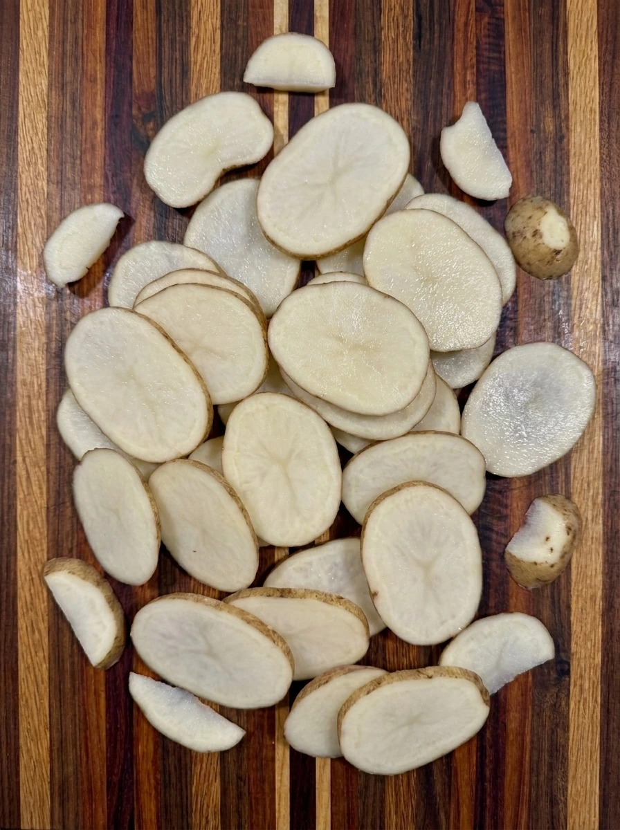 Thinly sliced russet potatoes for beefy taco casserole