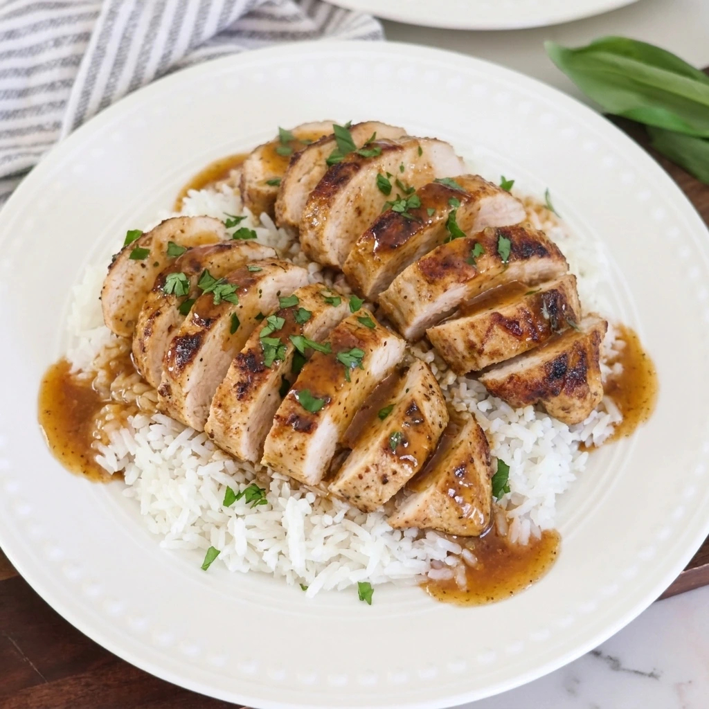 Crockpot Cajun Butter Chicken sliced over white rice with buttery Cajun sauce