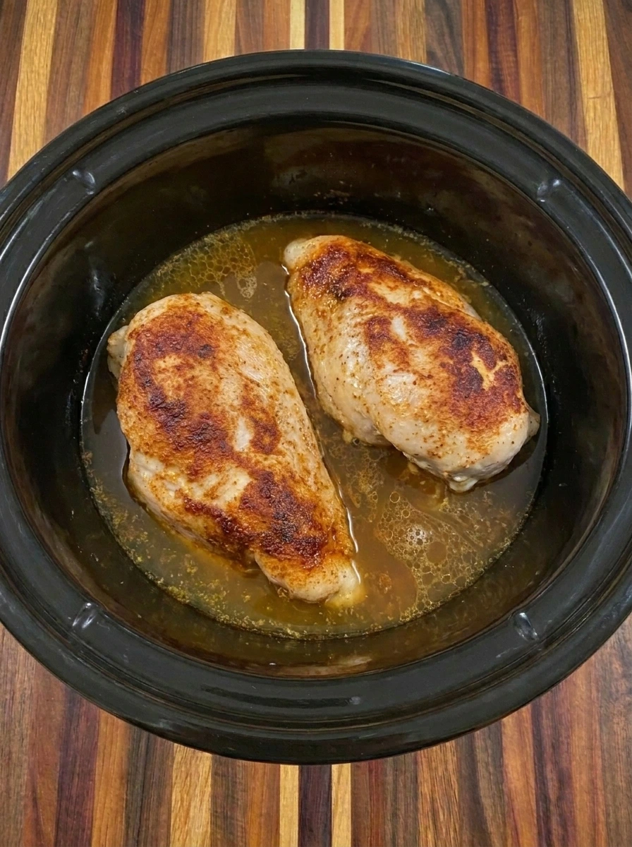 Tender Cajun chicken breasts cooking in melted butter sauce