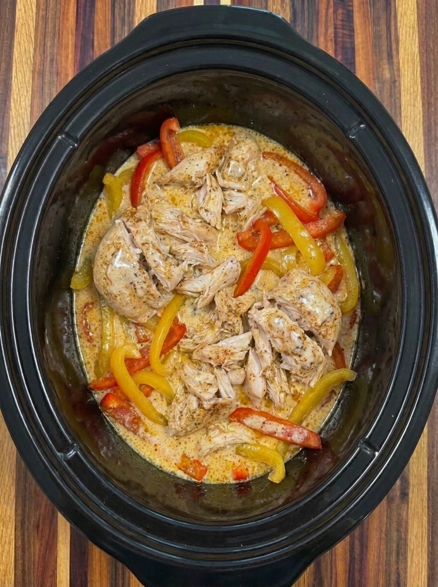 Shredded chicken and peppers coated in creamy Cajun sauce