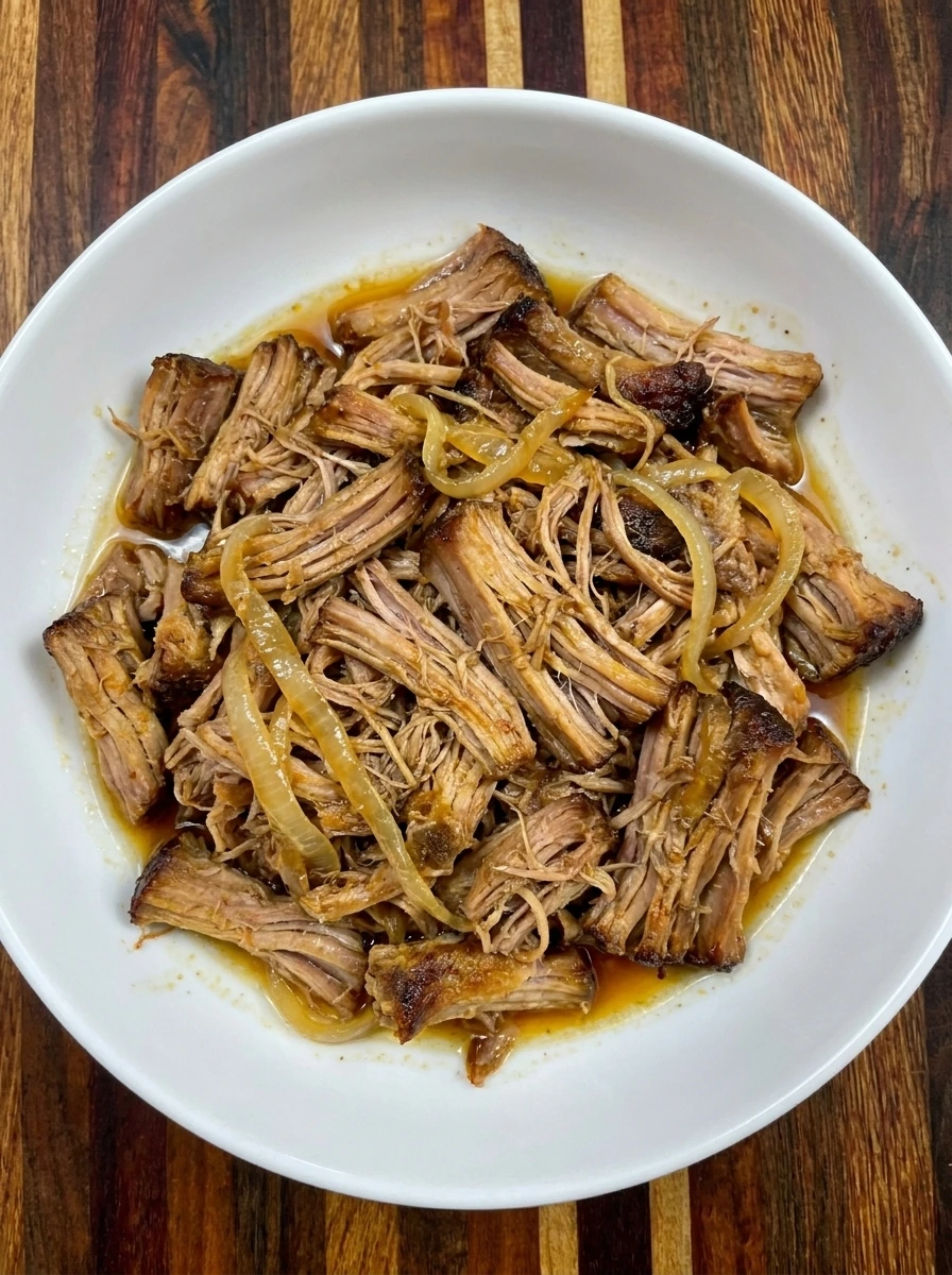 Shred the tender pork for Crockpot Carnitas