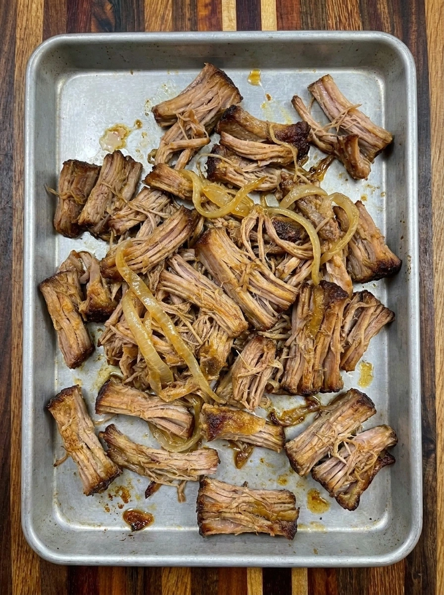 Broil the carnitas until crisp for Crockpot Carnitas