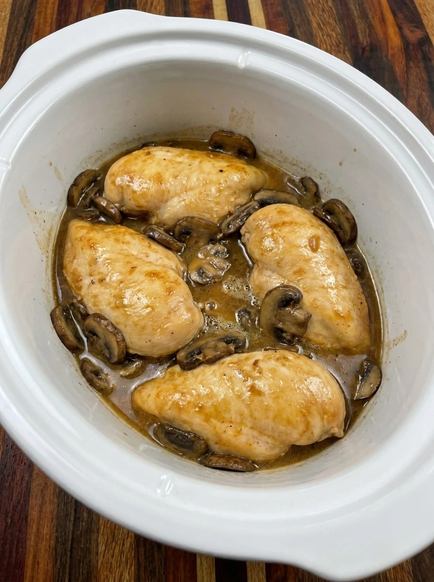 Crockpot Chicken Marsala step 4 showing slow cook until tender