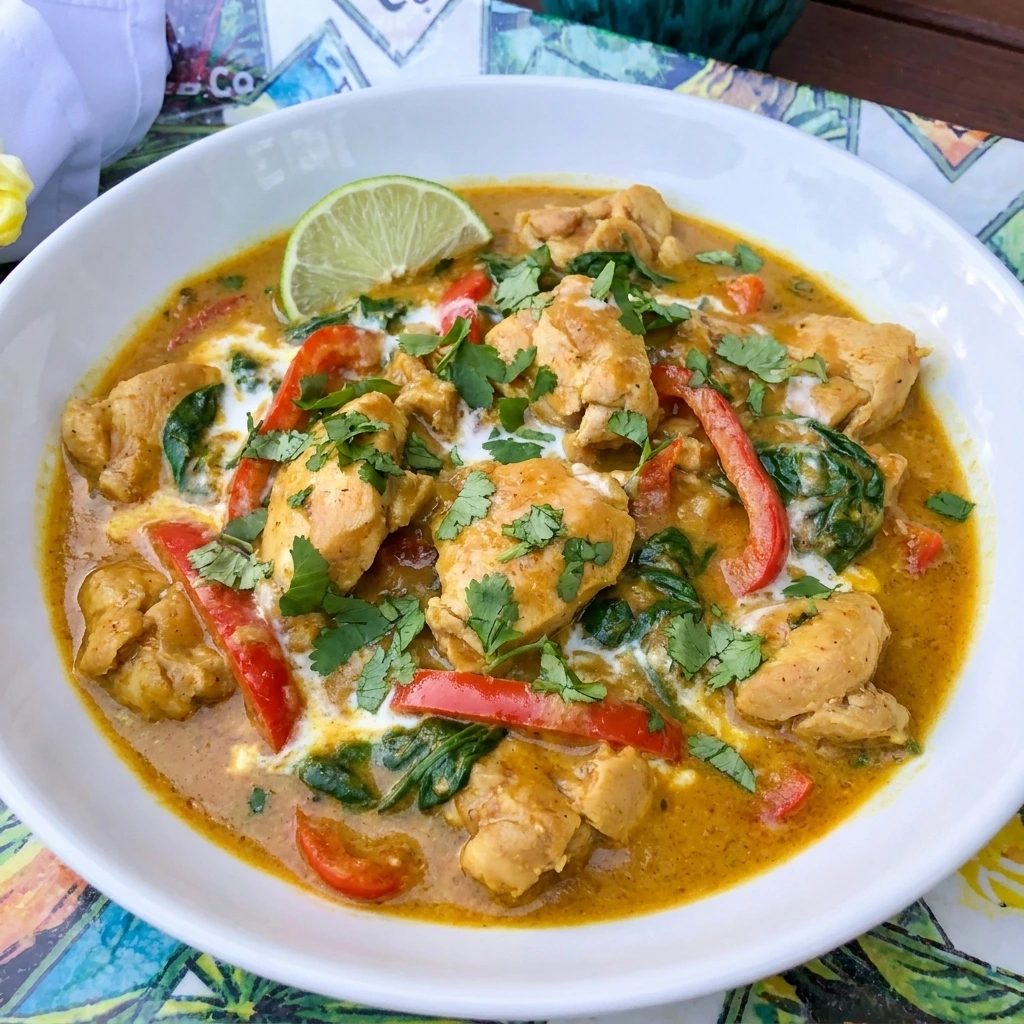 Crockpot Coconut Chicken Curry with tender chicken and vegetables in creamy golden sauce