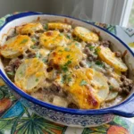 Crockpot Hobo Casserole with Ground Beef with tender potatoes and melted cheddar