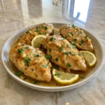 Crockpot Lemon Garlic Chicken with lemon garlic sauce and fresh parsley