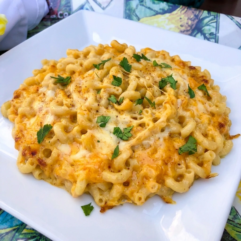 Creamy Crockpot Mac and Cheese with melted cheddar and parsley