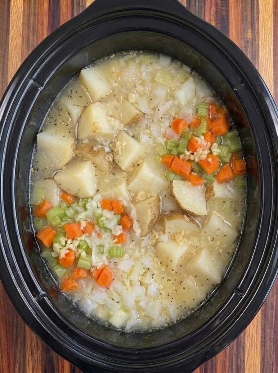 Partially mashed potatoes thickening Crockpot Potato Soup