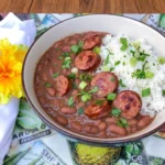 Crockpot Red Beans and Rice with smoky sausage and fluffy white rice
