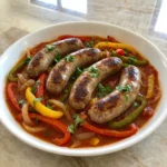 Crockpot Sausage and Peppers with tender onions and tomato sauce