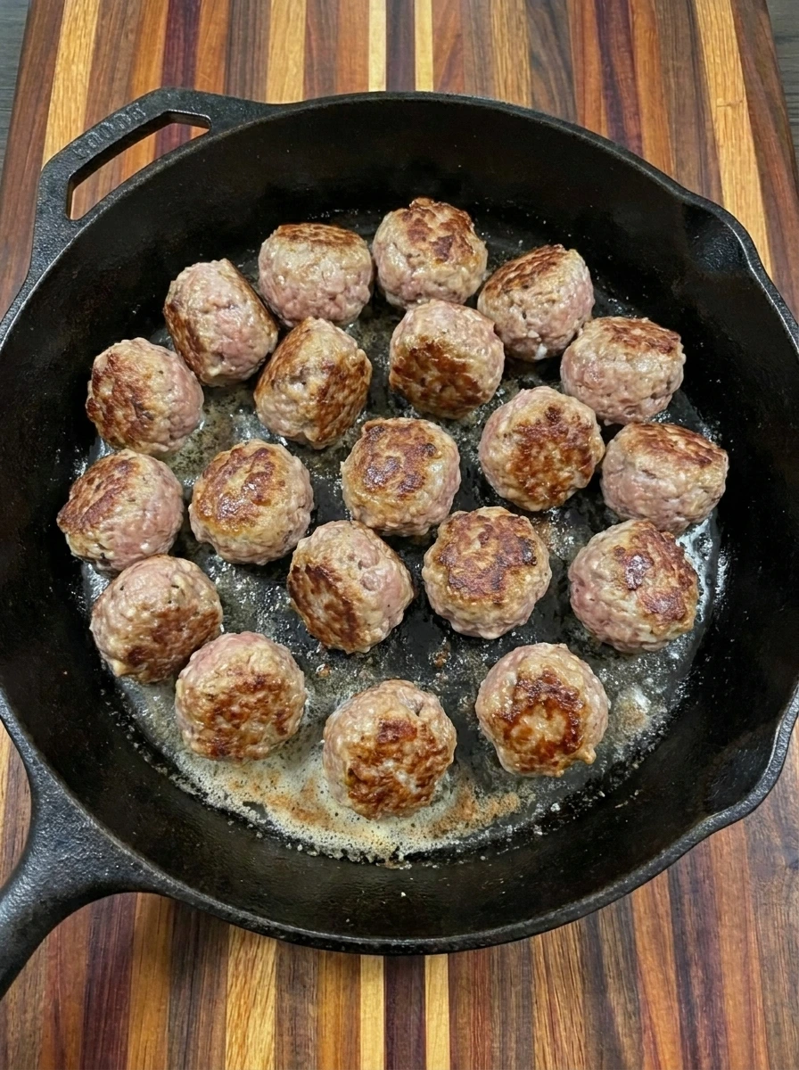 Sixteen browned meatballs for Crockpot Swedish Meatballs