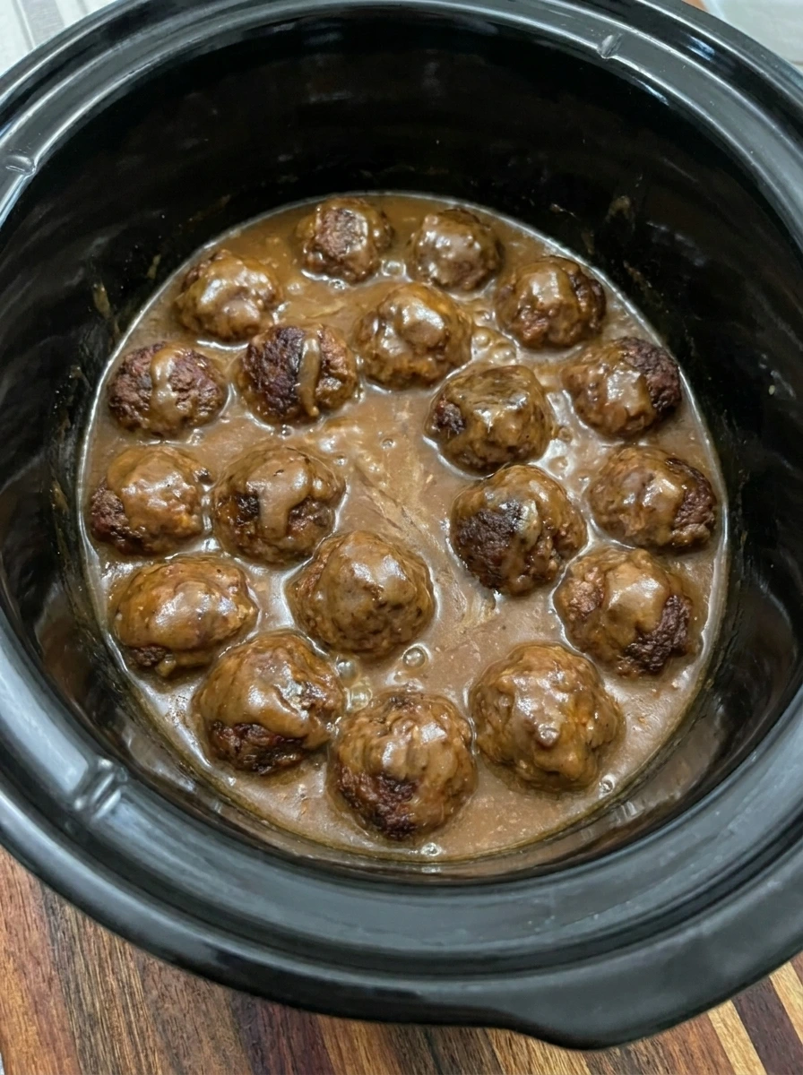 Crockpot Swedish Meatballs cooked until tender in thick gravy
