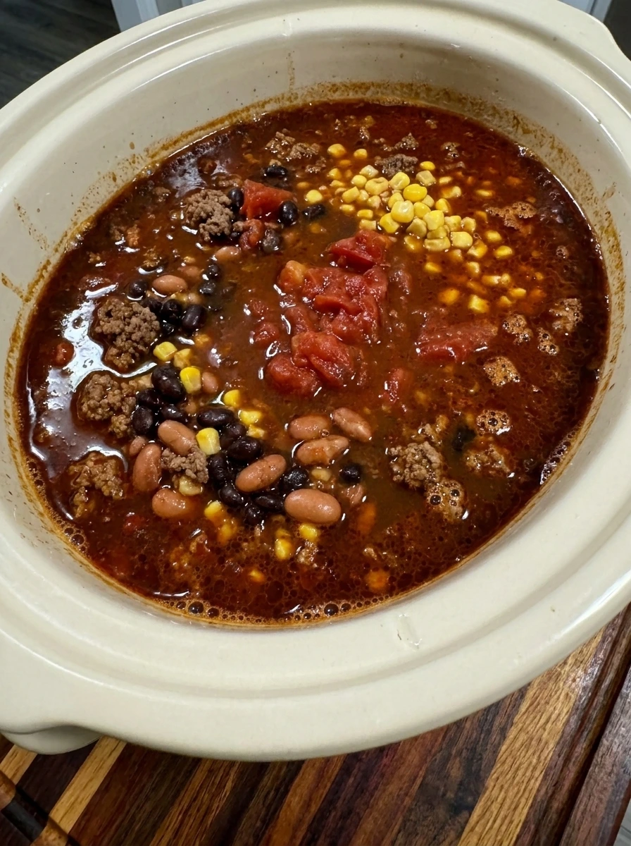 Crockpot Taco Soup thickened after slow cooking