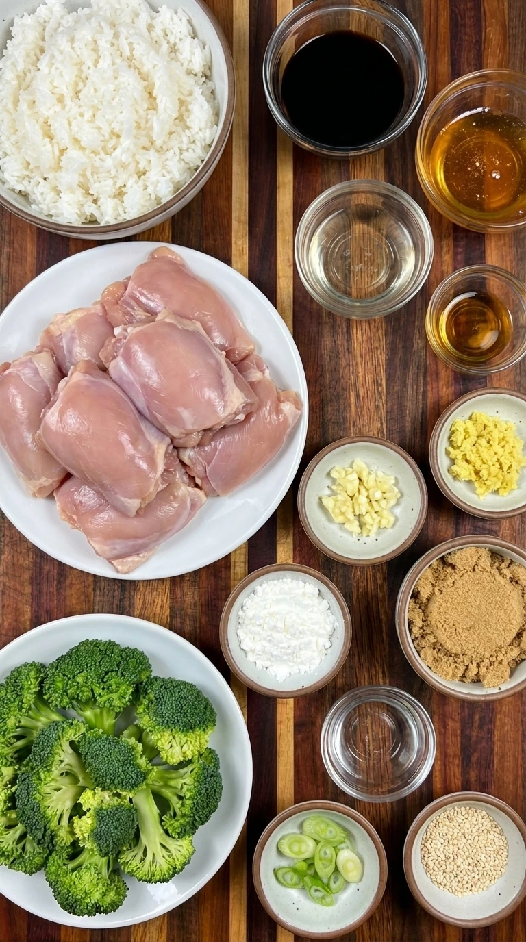 Ingredients for Crockpot Teriyaki Chicken in separate bowls