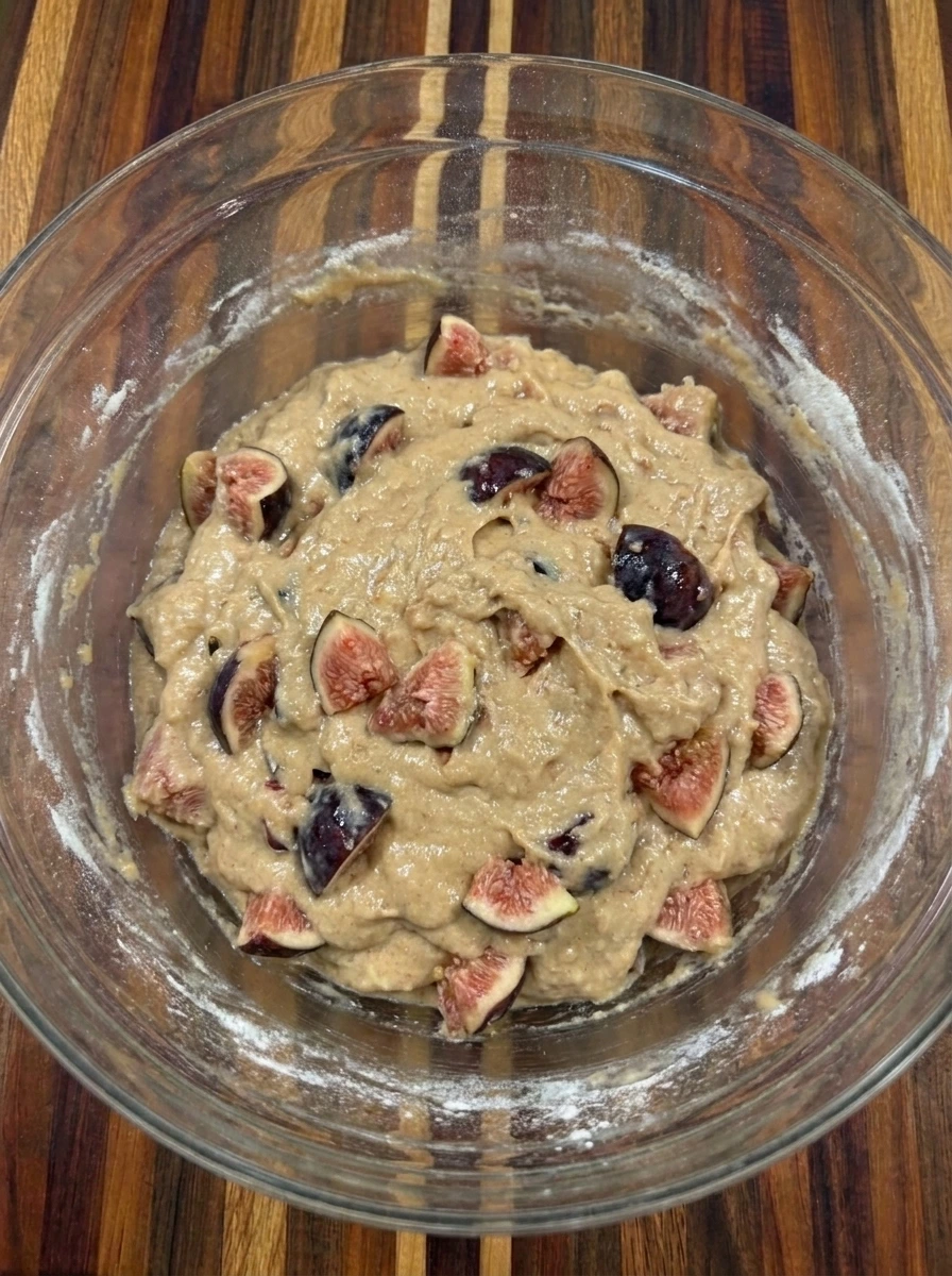 Thick Fig Muffins batter with chopped fresh figs folded through